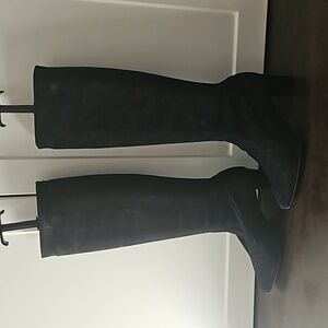 Peter Kaiser black suede pull on, heeled boots